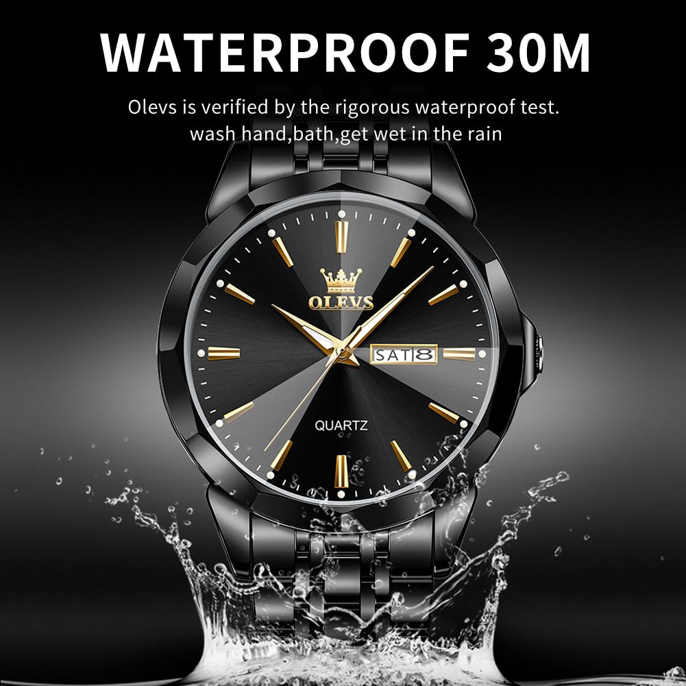 OLEVS Watch for Men Diamond Business Dress Analog Quartz Stainless Steel Waterproof Luminous Date Two Tone Luxury Casual Wrist Watch