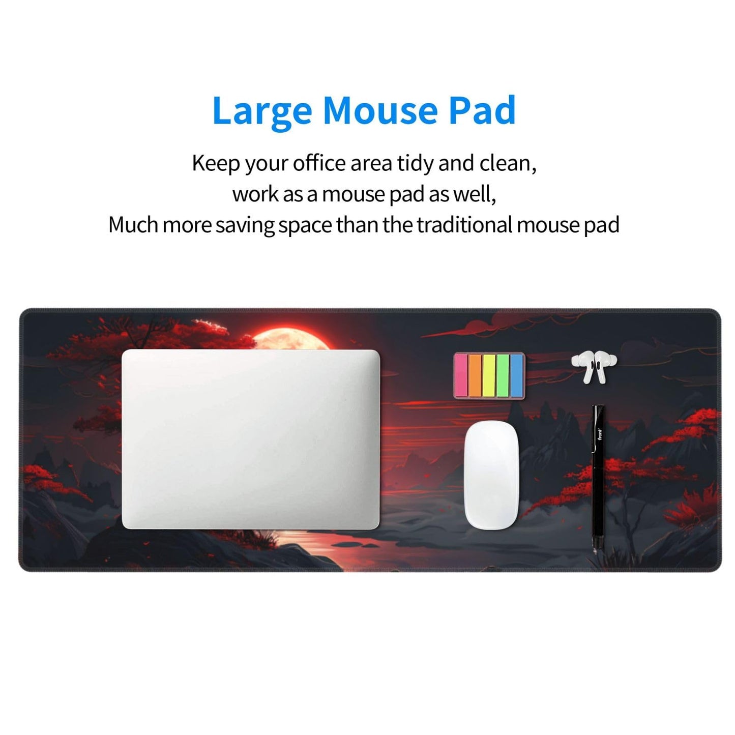 Japanese Mouse Pad, Large Japanese Desk Mat, XL Anime Gaming Keyboard Mat, Non-Slip Rubber Base, Big Extended Desk Protector for Home Office, 31.5”x11.8”