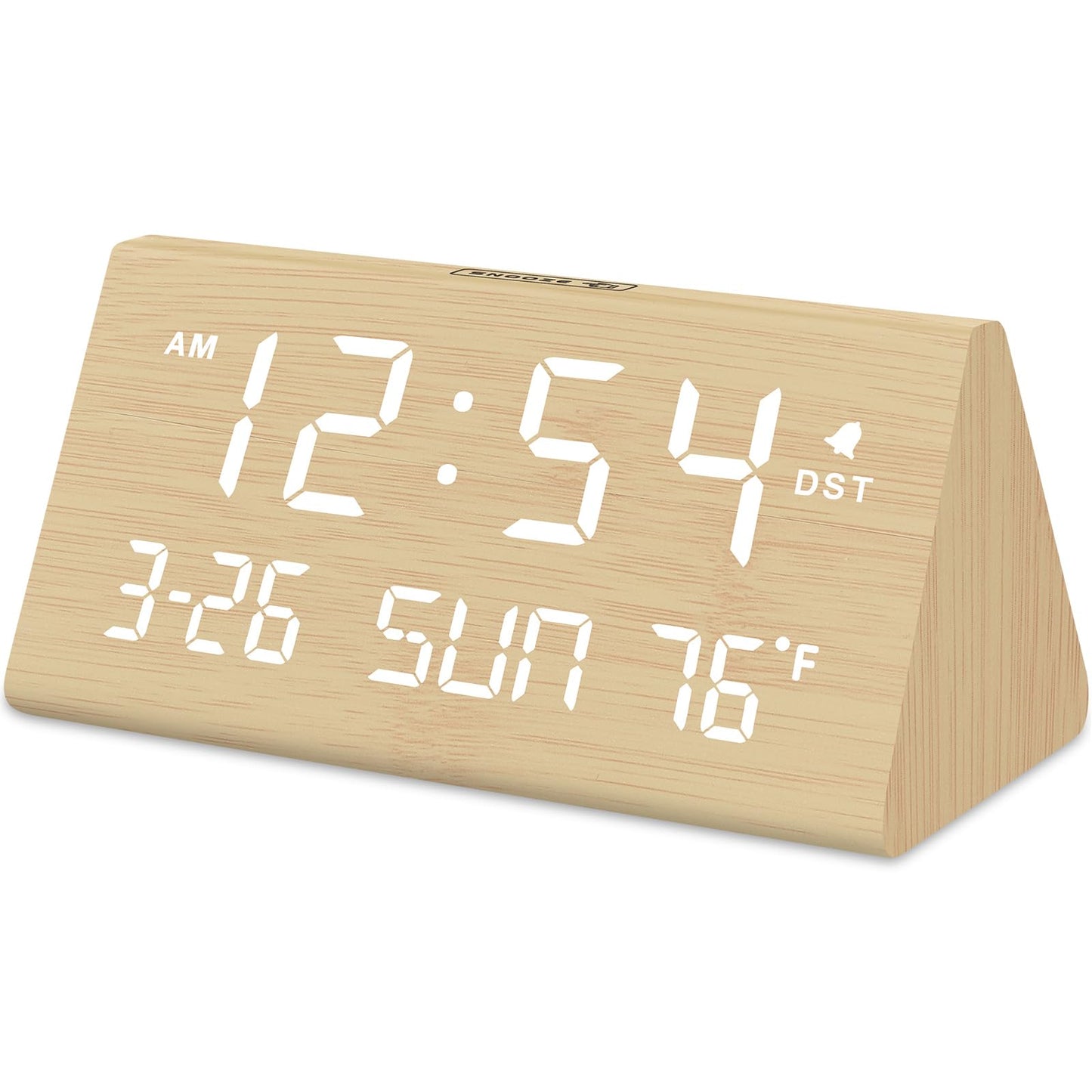 DreamSky Digital Alarm Clocks for Bedrooms - Wooden Desk Clock with Date, Day of Week, USB Port, Temperature, Dimmer for Bedside Table, Living Room, Office, Adjustable Volume, Auto DST, Wood Decor