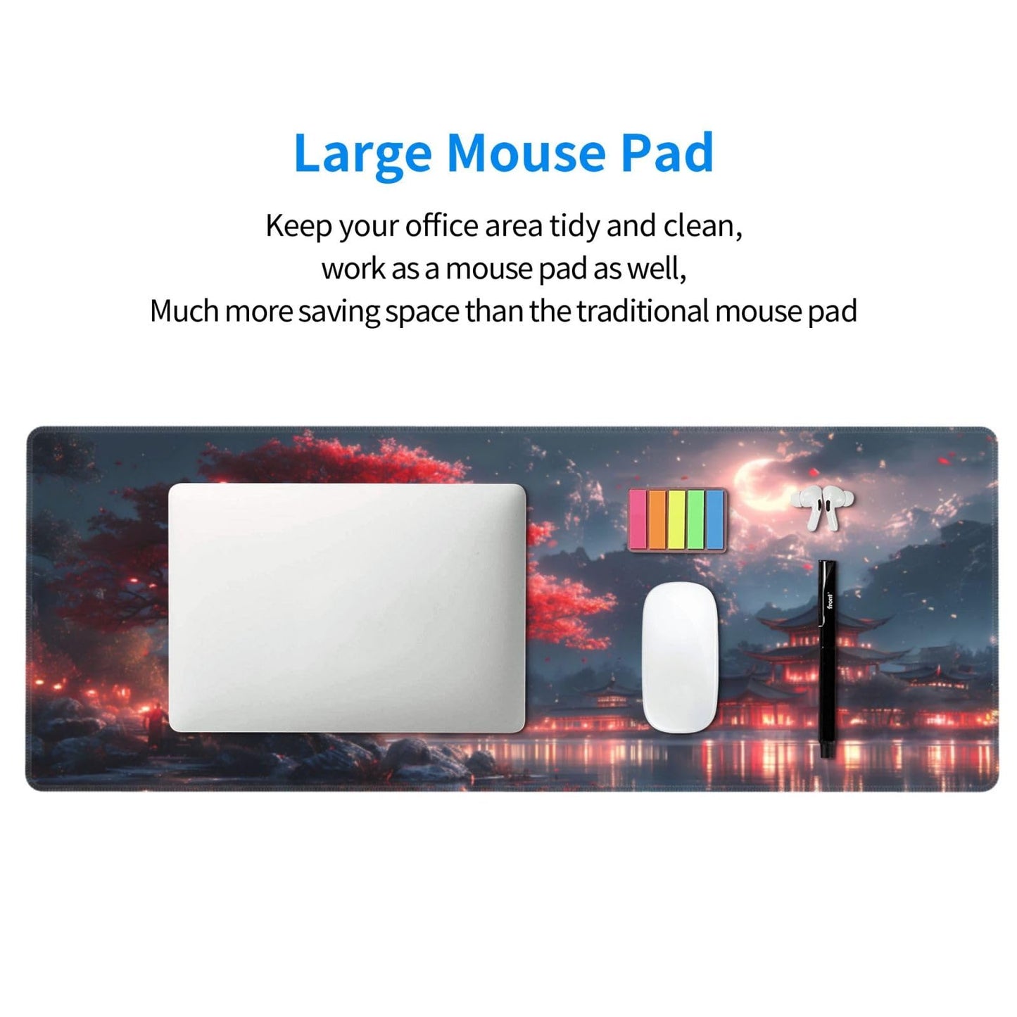 Japanese Mouse Pad, Large Japanese Desk Mat, XL Anime Gaming Keyboard Mat, Non-Slip Rubber Base, Big Extended Desk Protector for Home Office, 31.5”x11.8”