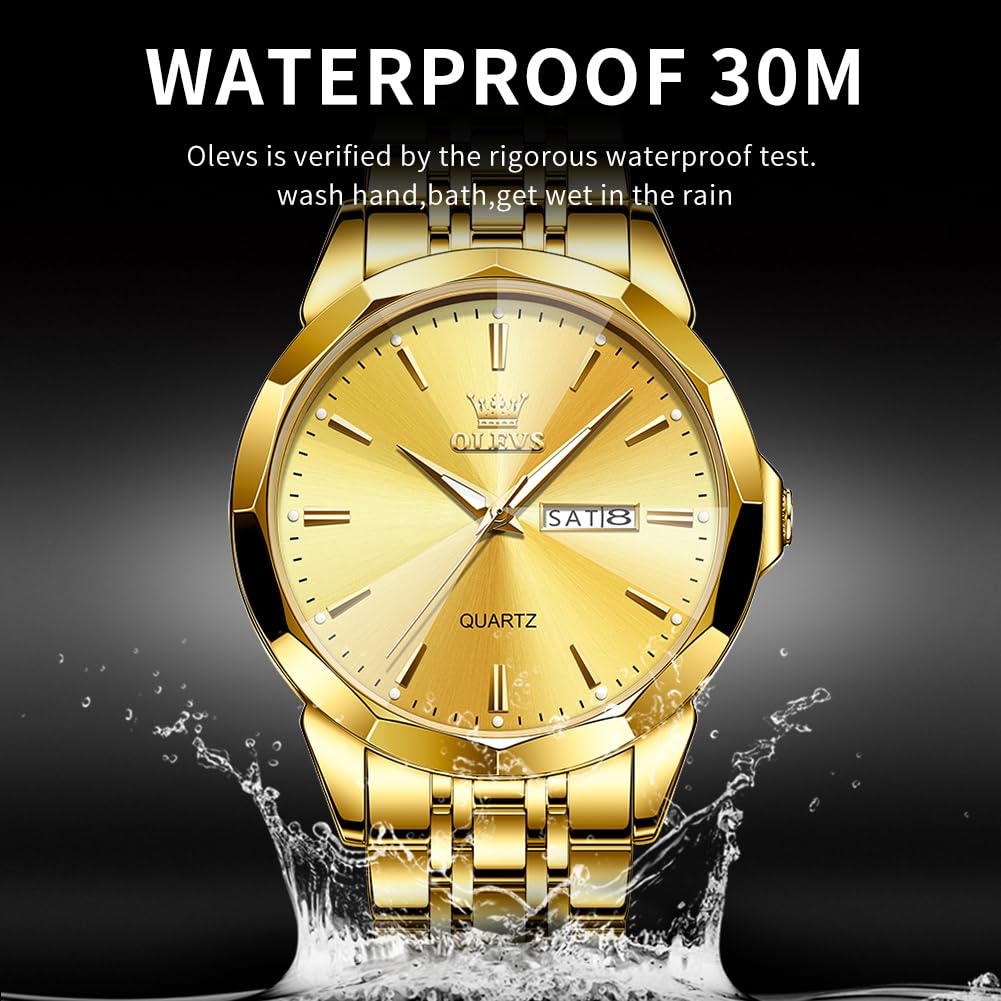 OLEVS Watch for Men Diamond Business Dress Analog Quartz Stainless Steel Waterproof Luminous Date Two Tone Luxury Casual Wrist Watch