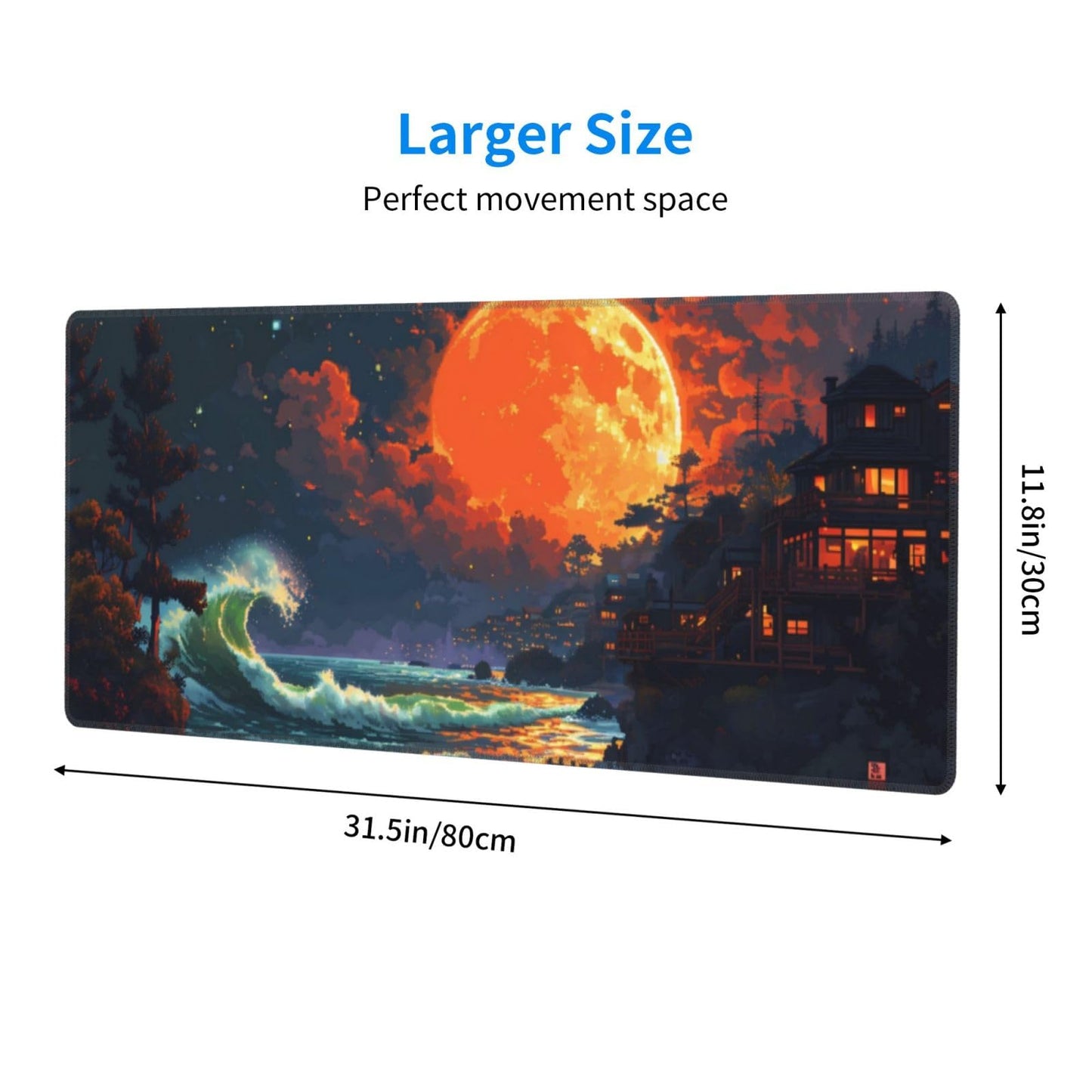 Japanese Mouse Pad, Large Japanese Desk Mat, XL Anime Gaming Keyboard Mat, Non-Slip Rubber Base, Big Extended Desk Protector for Home Office, 31.5”x11.8”