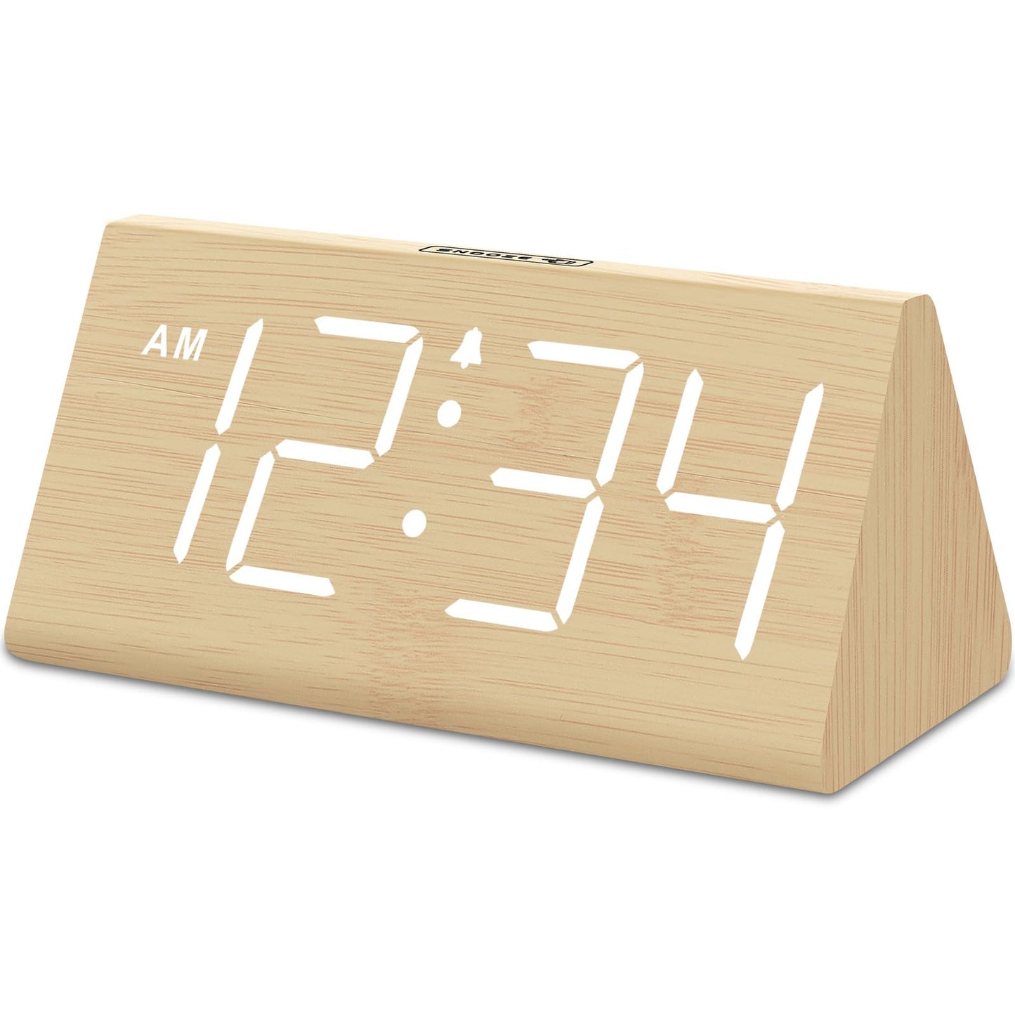 DreamSky Wooden Digital Alarm Clocks for Bedrooms - Electric Desk Clock with Large Numbers, USB Port, Loud Alarm for Heavy Sleepers, Adjustable Volume, Dimmer, Snooze, DST, 12/24H, Wood Décor (Brown)