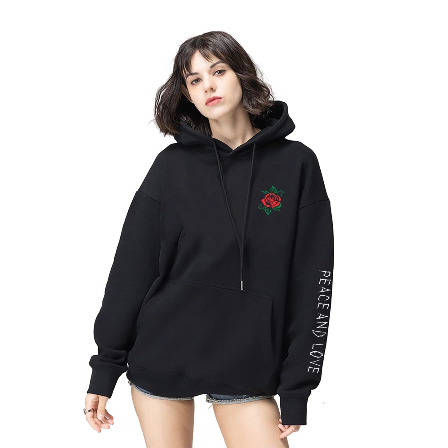 Rose Embroidered Hoodie For Men Women Long Sleeve Letters Printed Hip Hop Hoodie Hooded Sweatshirt