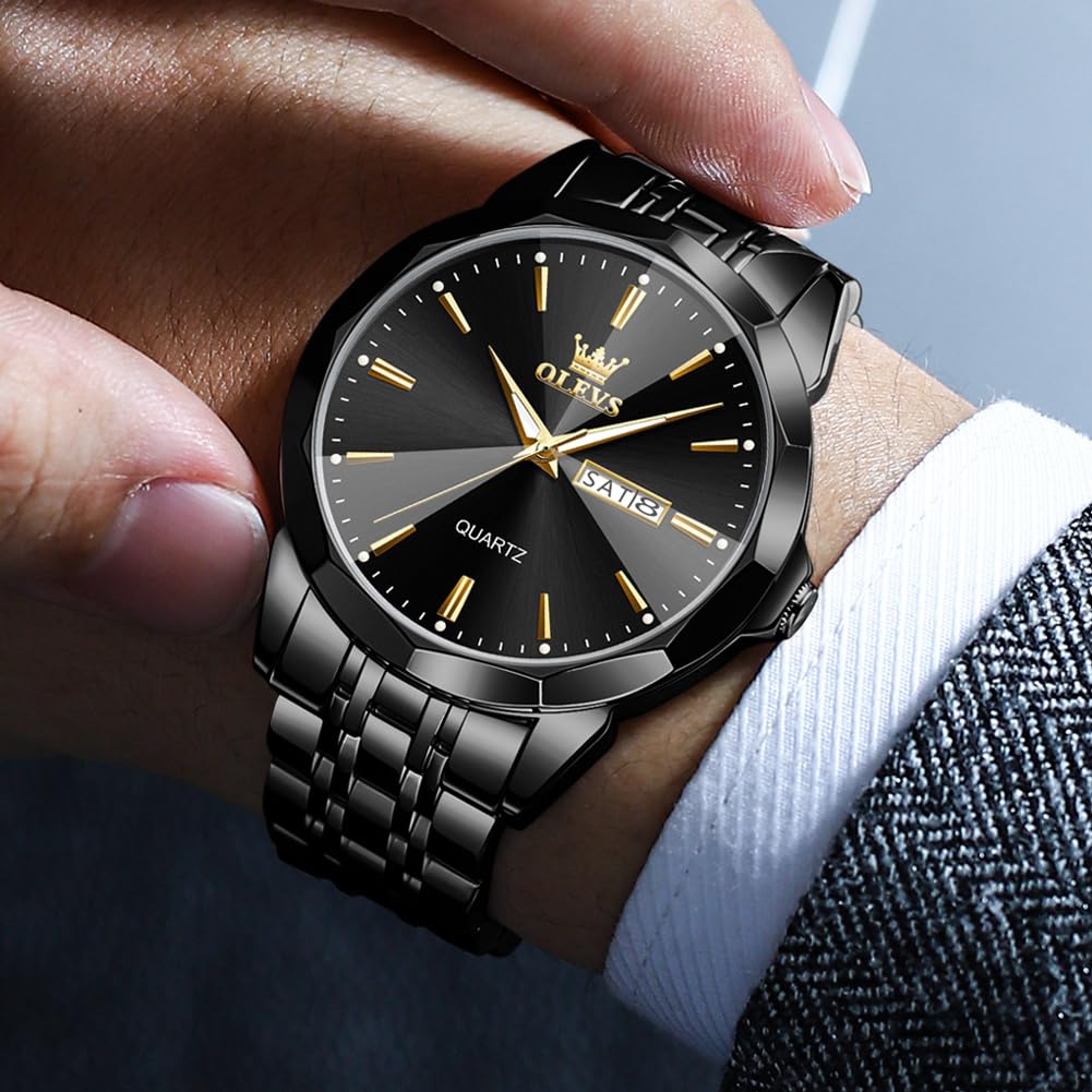 OLEVS Watch for Men Diamond Business Dress Analog Quartz Stainless Steel Waterproof Luminous Date Two Tone Luxury Casual Wrist Watch