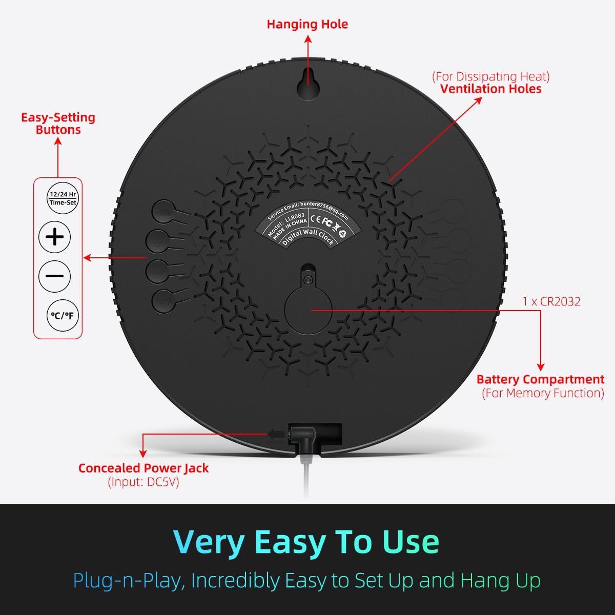 Digital Wall Clock with Large LED Display, Auto-Brightness, Temperature, Low-Reflectivity, Small Silent Non-Ticking Modern Electric Wall Clock for Bedroom, Living Room, Office, Classroom, Farmhouse