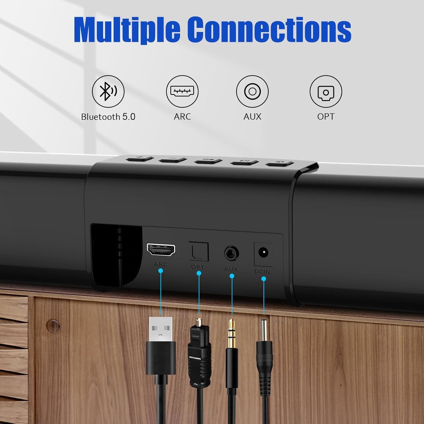 Sound Bar, Soundbar for TV 60W Powerful HD HiFi Stereo Sound Soundbars Bluetooh 5.0 Wireless Control with ARC AUX Opt (26.7IN)