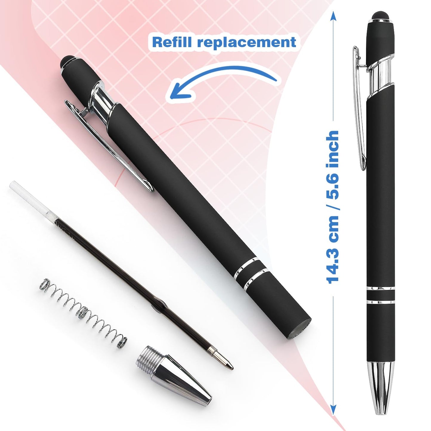 8 Pack Ballpoint Pen 2-in-1 Stylus Retractable Ballpoint Pen with Stylus tip, Metal Stylus Pen for Touch Screens, 1.0 mm Black Ink