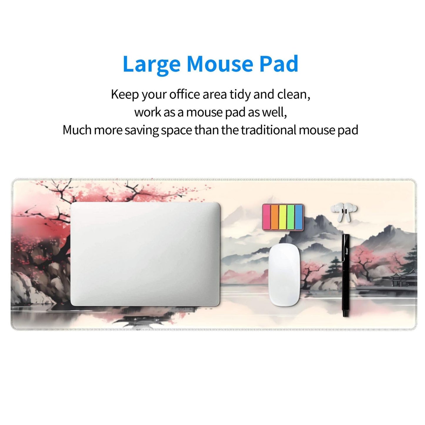Japanese Mouse Pad, Large Japanese Desk Mat, XL Anime Gaming Keyboard Mat, Non-Slip Rubber Base, Big Extended Desk Protector for Home Office, 31.5”x11.8”
