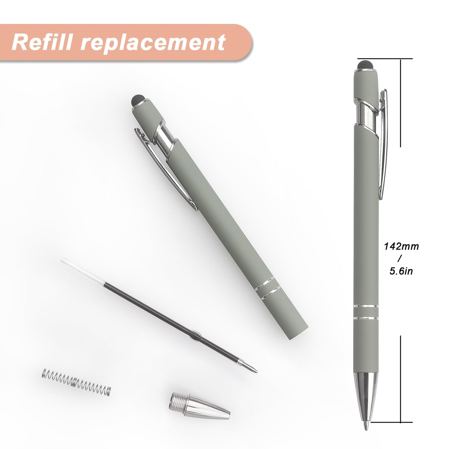 8 Pack Ballpoint Pen 2-in-1 Stylus Retractable Ballpoint Pen with Stylus tip, Metal Stylus Pen for Touch Screens, 1.0 mm Black Ink