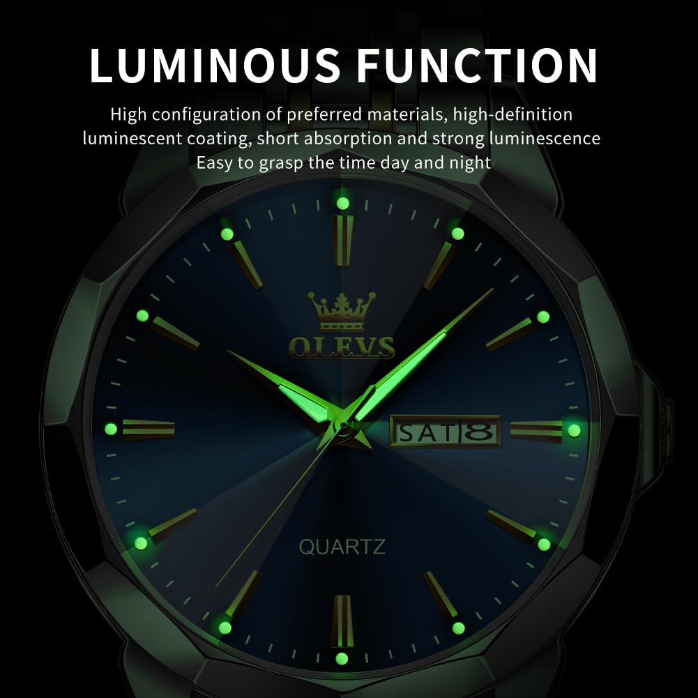 OLEVS Watch for Men Diamond Business Dress Analog Quartz Stainless Steel Waterproof Luminous Date Two Tone Luxury Casual Wrist Watch