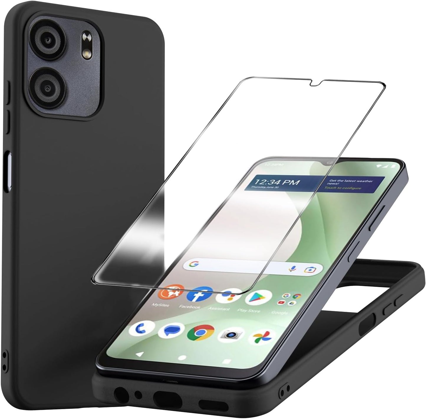 for BLU View 5 Case with Tempered Glass Screen Protector Slim Full-Body Silicone Bumpers Anti-Scratch Shockproof Protective phone Case Cover for BLU View 5(black)