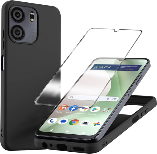 for BLU View 5 Case with Tempered Glass Screen Protector Slim Full-Body Silicone Bumpers Anti-Scratch Shockproof Protective phone Case Cover for BLU View 5(black)