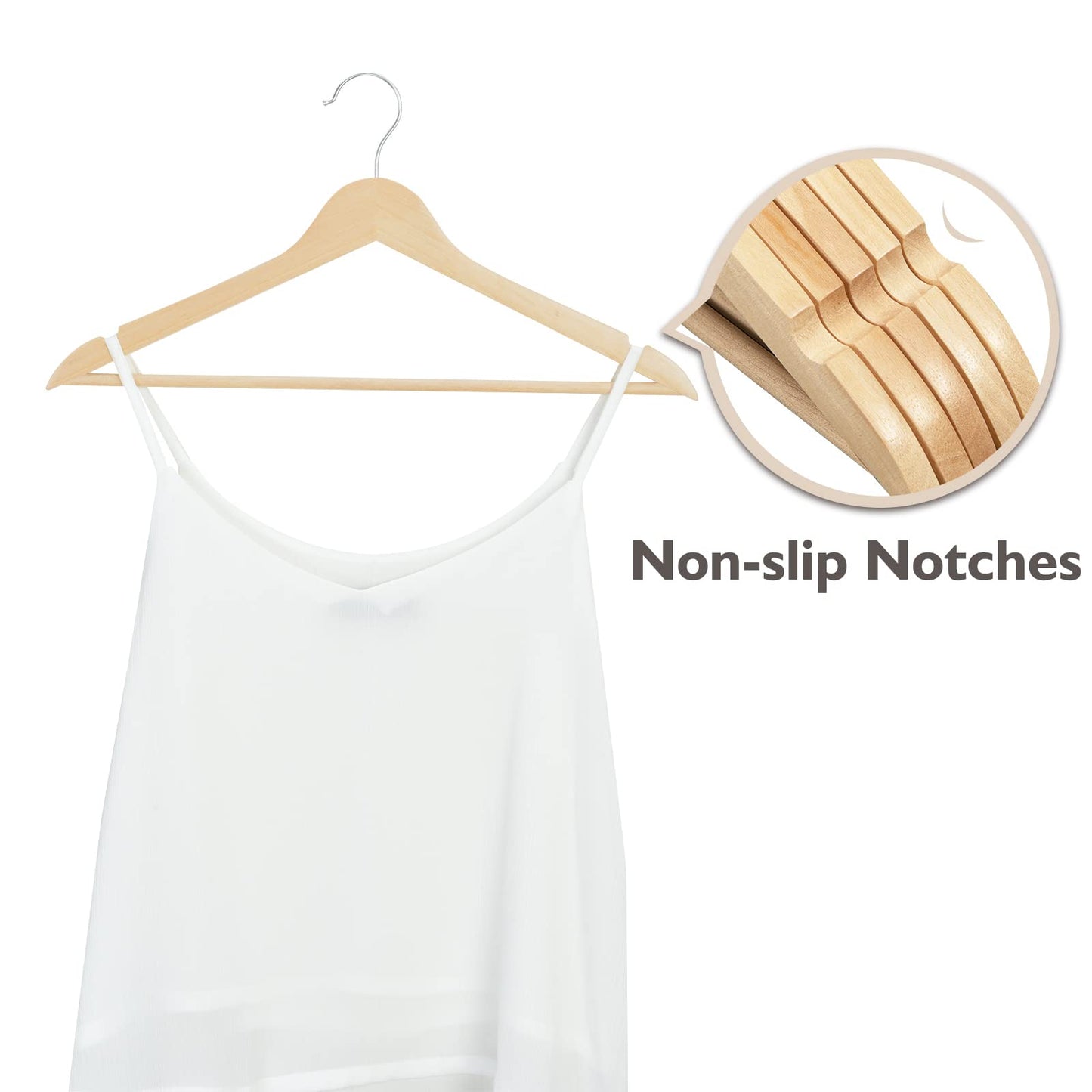 Wood Hangers 30 Pack, Non-Slip Wooden Hangers with 360° Swivel Hook & Notches, Slim Coat Hangers for Shirt, Suit, Jacket, Dress, Natural