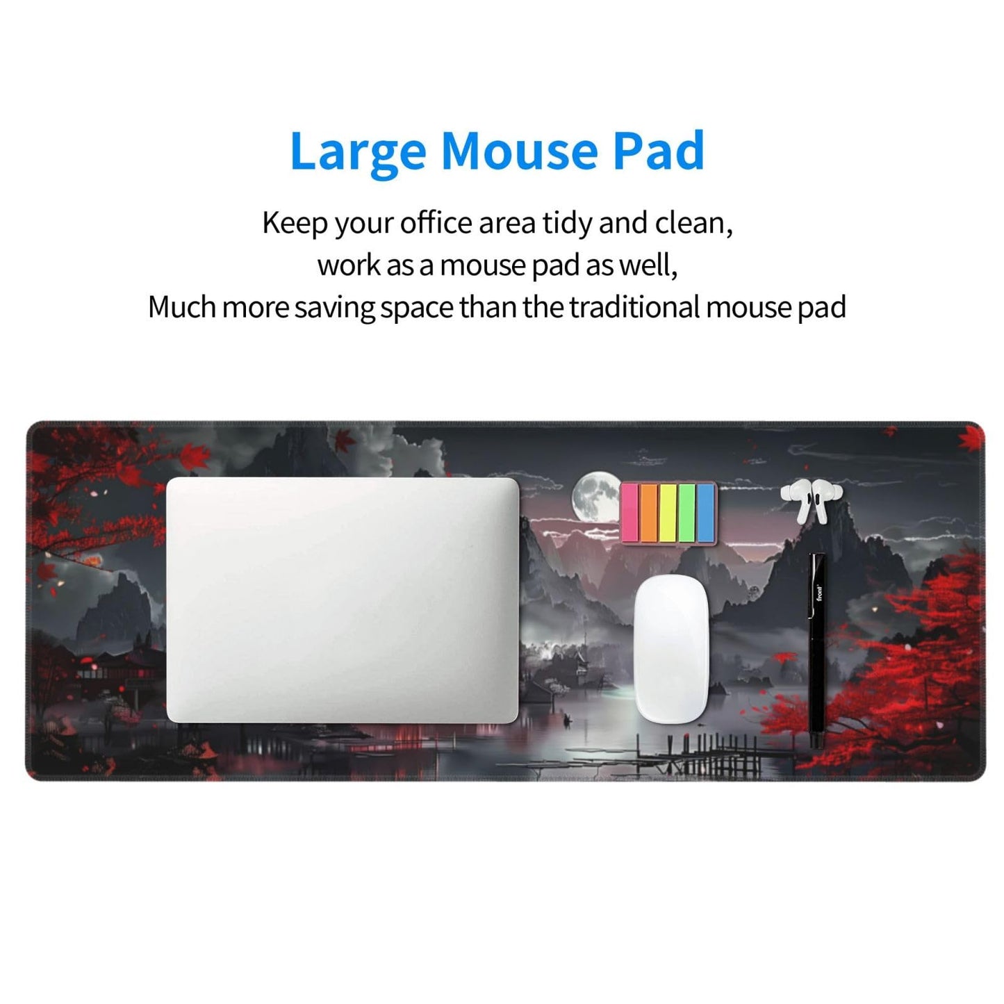 Japanese Mouse Pad, Large Japanese Desk Mat, XL Anime Gaming Keyboard Mat, Non-Slip Rubber Base, Big Extended Desk Protector for Home Office, 31.5”x11.8”