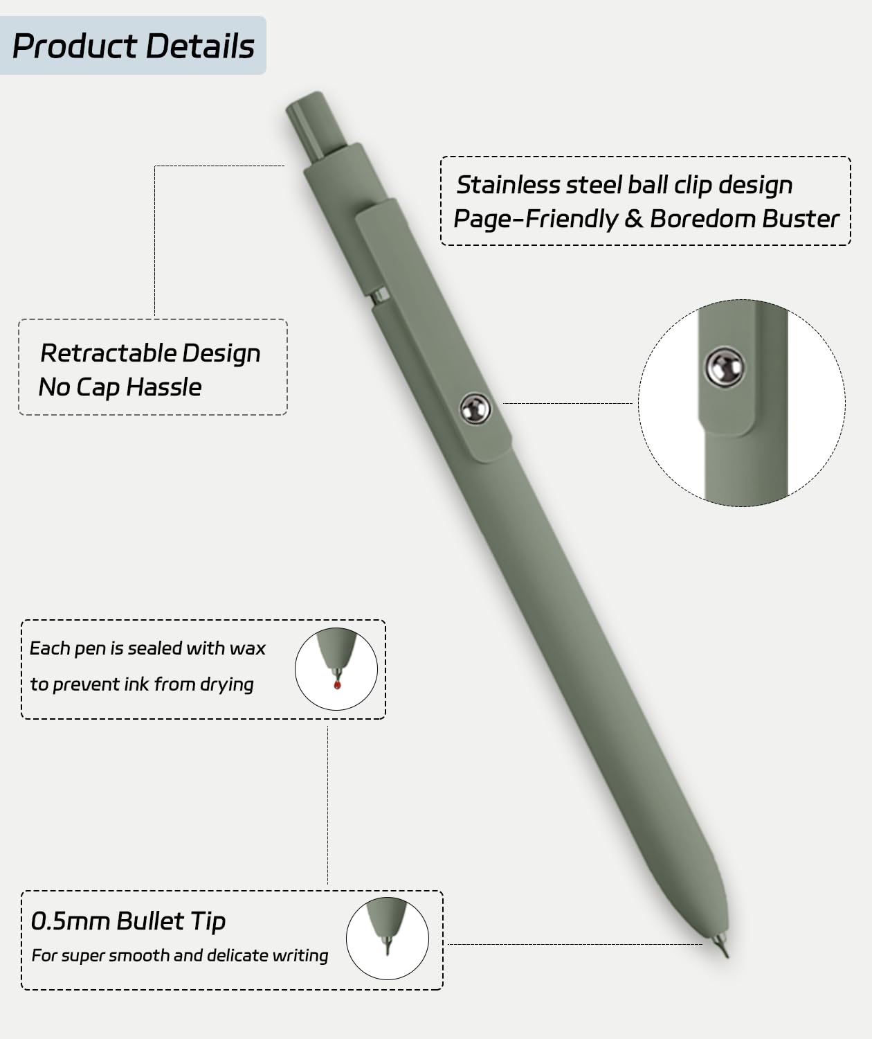 Gel Pens,6 Pcs 0.5mm Fine Point Black Ink Pens With Smooth Writing,Quick Dry Pens For Journaling,Nurse Aesthetic Pens,Office School Supplies for Men Women Student(Black Gray White)