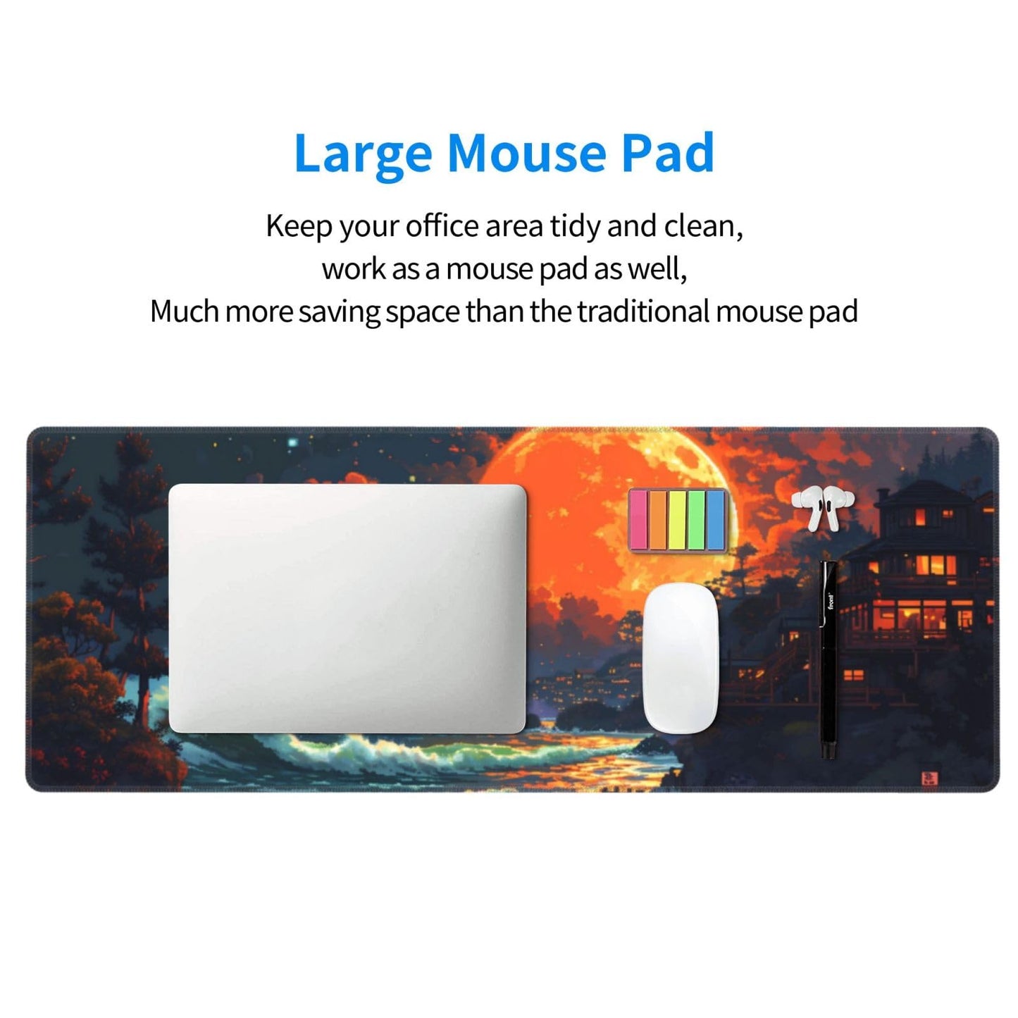 Japanese Mouse Pad, Large Japanese Desk Mat, XL Anime Gaming Keyboard Mat, Non-Slip Rubber Base, Big Extended Desk Protector for Home Office, 31.5”x11.8”