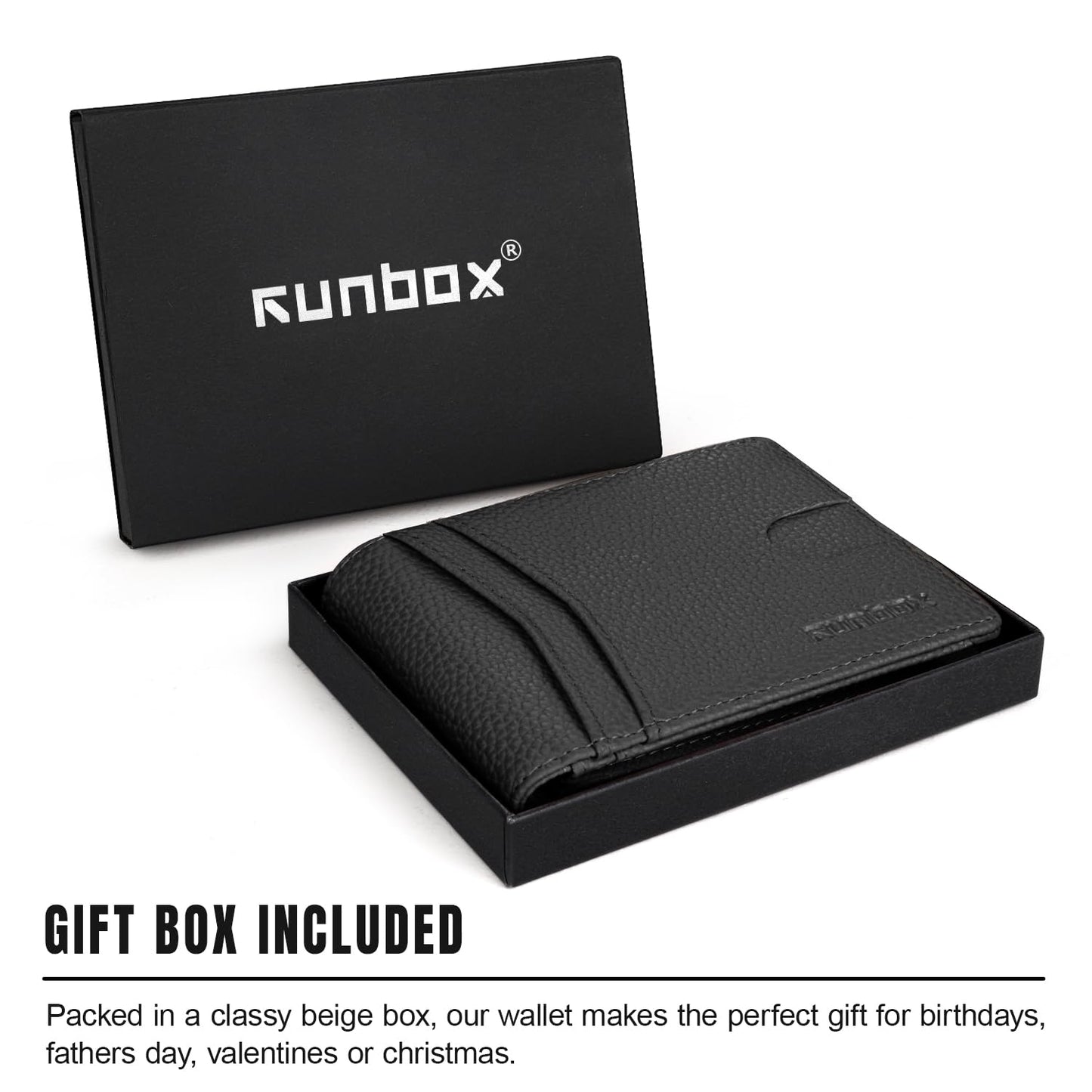 RUNBOX Wallet for Men Slim Rfid Leather 2 ID Window With Gift Box