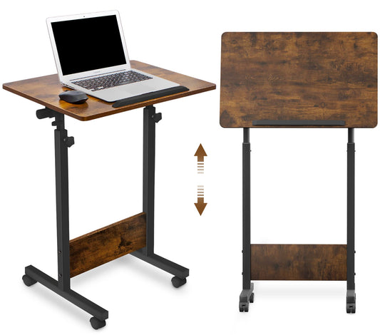 KOUPA Height Adjustable Mobile Standing Desk 16×24 in,360° Flip Desk Stand Desk Home Office Table Standing Desk for Small Space Offices,Easy to Assemble(Rustic Brown Desktop)
