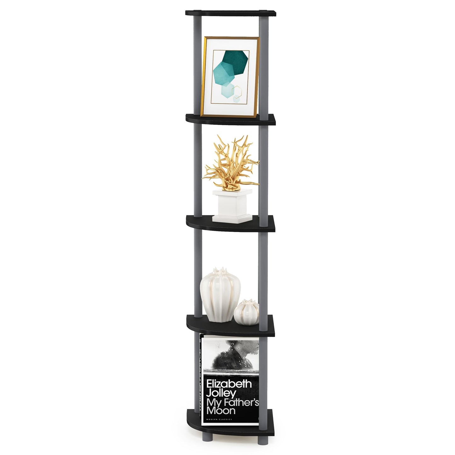 Furinno Turn-N-Tube 5 Tier Corner Display Rack Multipurpose Shelving Unit, 1-Pack, Espresso/Black