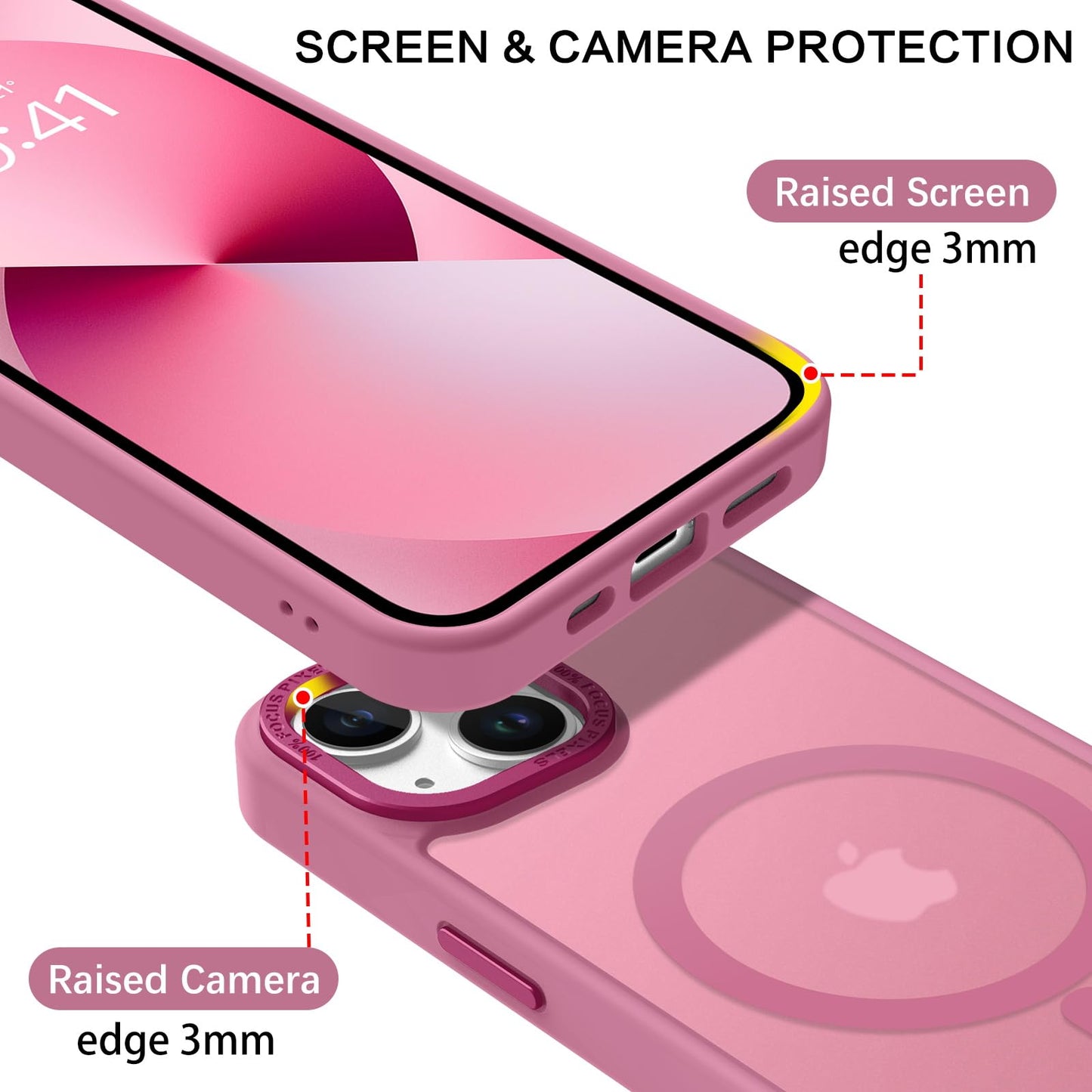 BENTOBEN Magnetic for iPhone 13 Case & iPhone 14 Case [Compatible with Magsafe] Translucent Matte Phone Case iPhone 13/14 Slim Fit Shockproof Women Men Protective Cover for iPhone 13/14 6.1", Hot Pink
