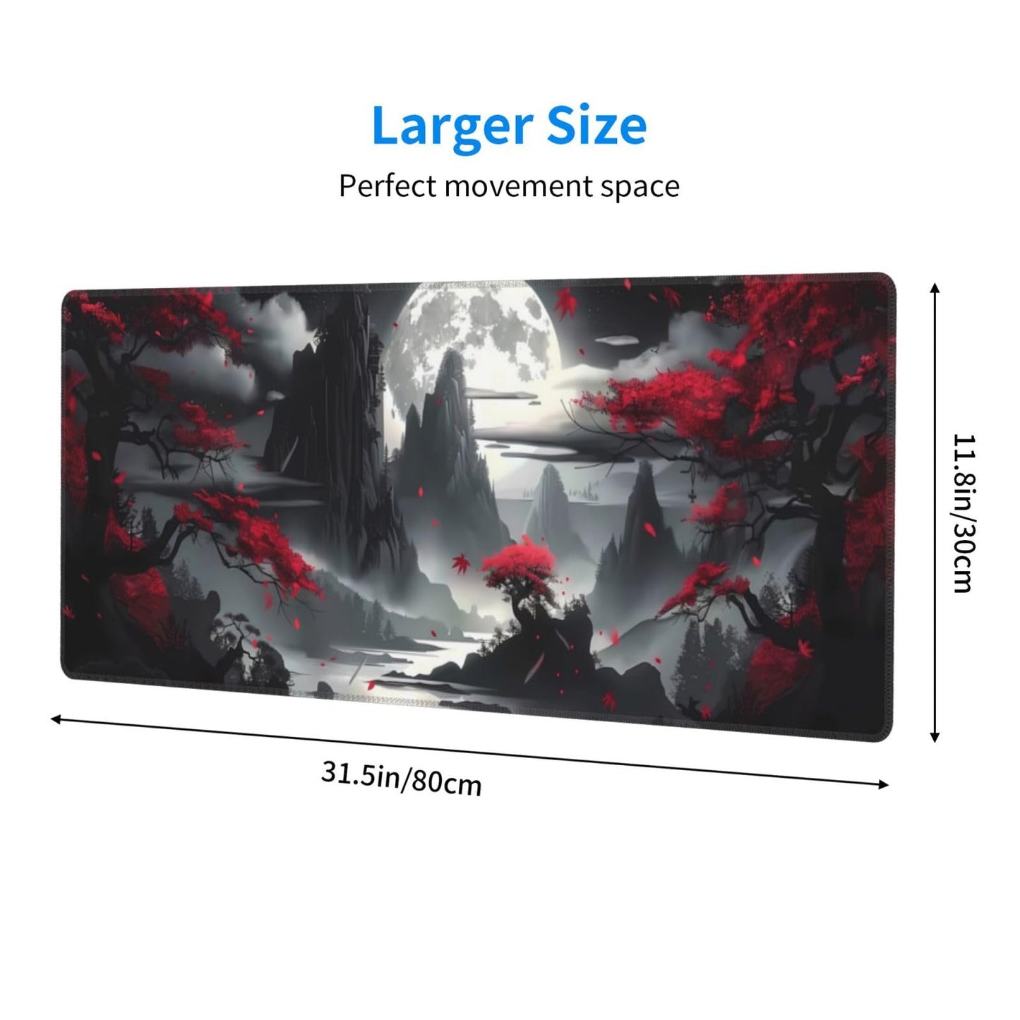 Japanese Mouse Pad, Large Japanese Desk Mat, XL Anime Gaming Keyboard Mat, Non-Slip Rubber Base, Big Extended Desk Protector for Home Office, 31.5”x11.8”