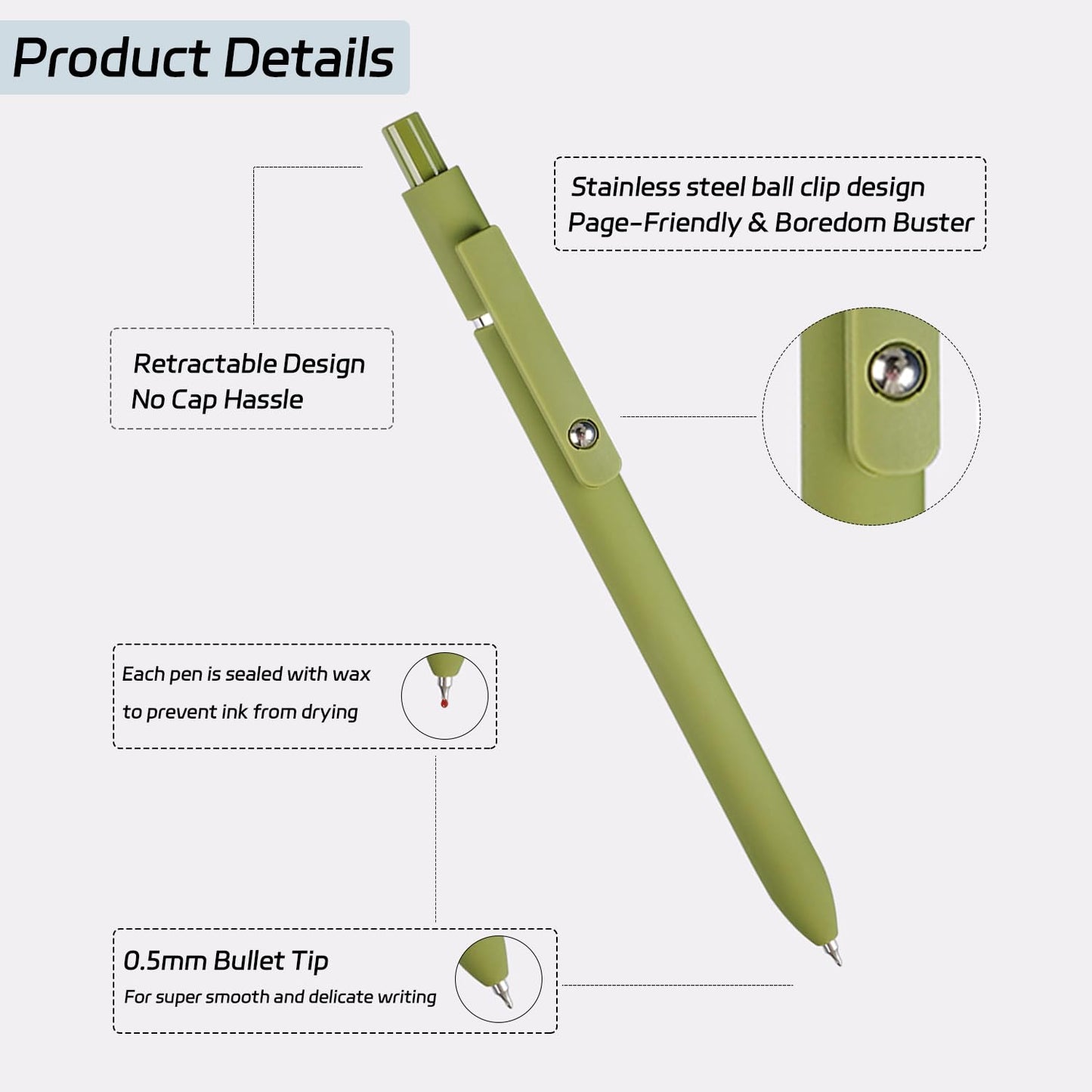 Gel Pens,6 Pcs 0.5mm Fine Point Black Ink Pens With Smooth Writing,Quick Dry Pens For Journaling,Nurse Aesthetic Pens,Office School Supplies for Men Women Student(Black Gray White)