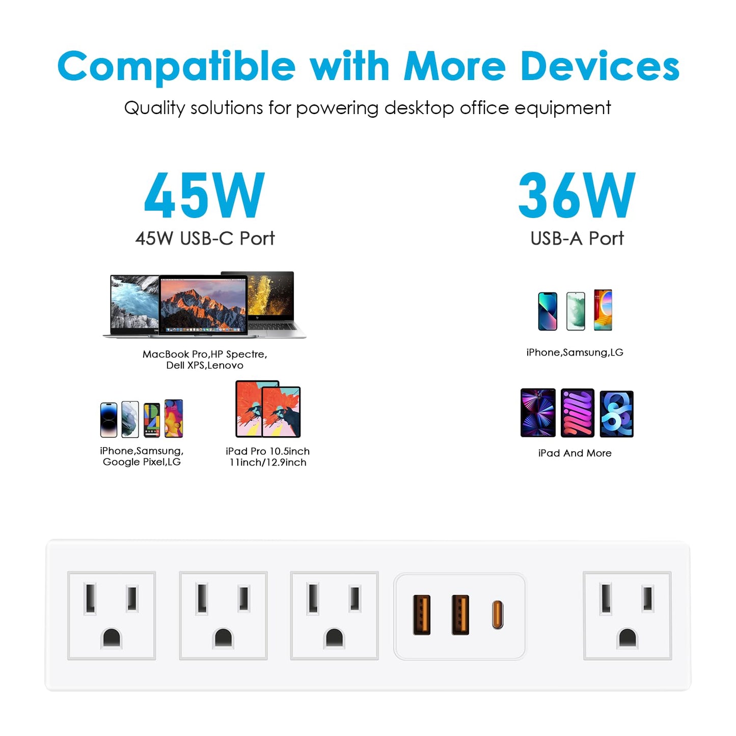 CCCEI Desk Clamp Power Strip with USB-A and USB-C Ports, Desktop Mount Surge Protector 1200J, Widely Spaced Desk Outlet Station, Fast Charging, 6 FT Flat Plug, Fit 1.9 inch Tabletop Edge. (Black)