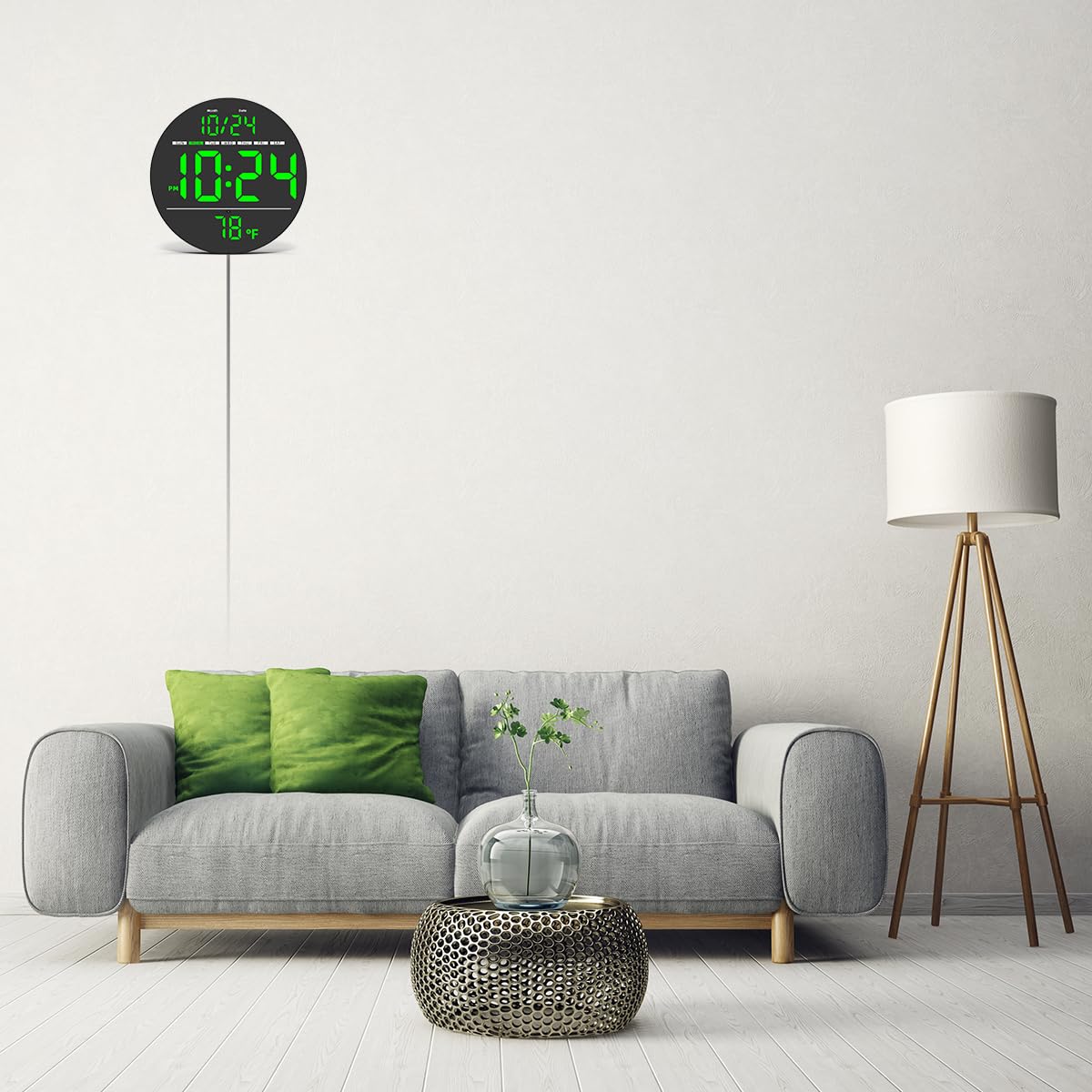 Digital Wall Clock with Large LED Display, Auto-Brightness, Temperature, Low-Reflectivity, Small Silent Non-Ticking Modern Electric Wall Clock for Bedroom, Living Room, Office, Classroom, Farmhouse