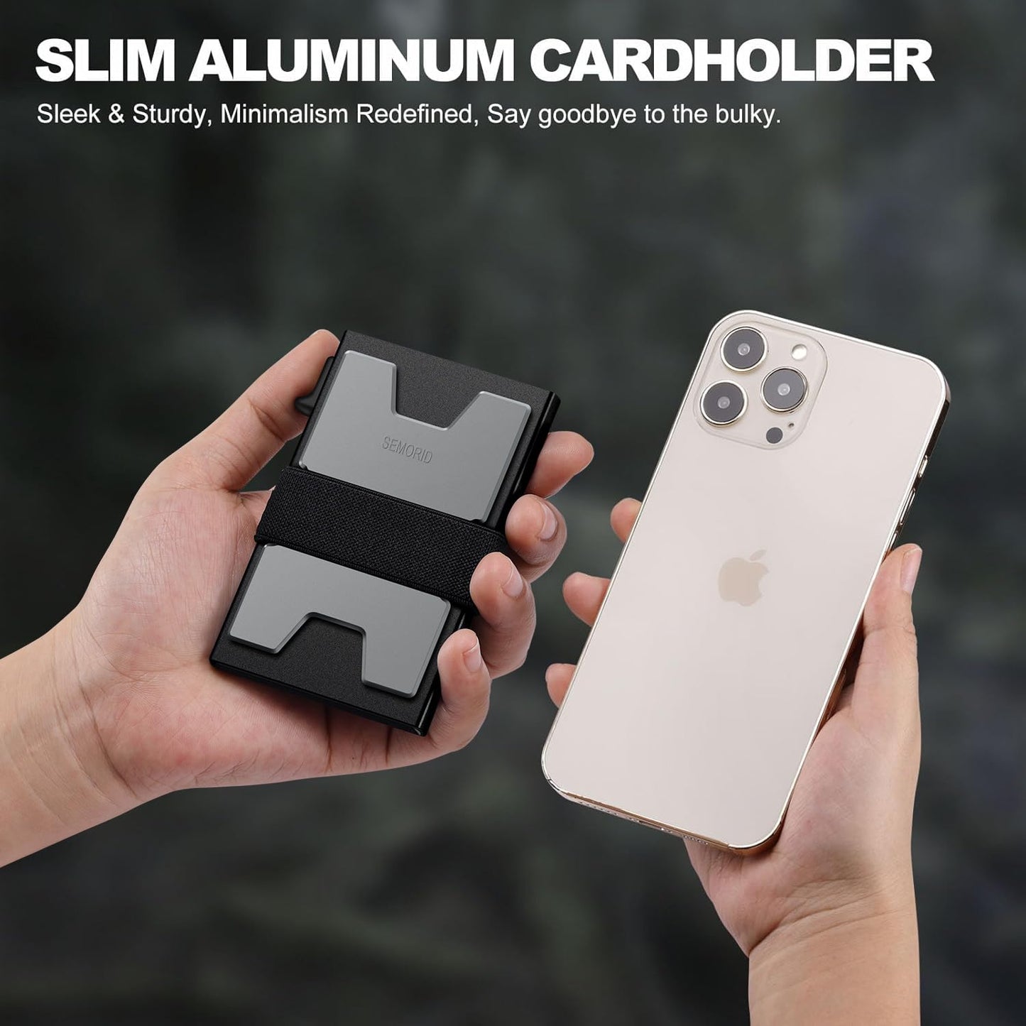 Slim Aluminum Card Holder Wallet for Men, Durable Expandable Backplate, RFID Blocking Minimalist Metal Pop Up Wallet, Holds 12+ Cards Plus Cash (Black)