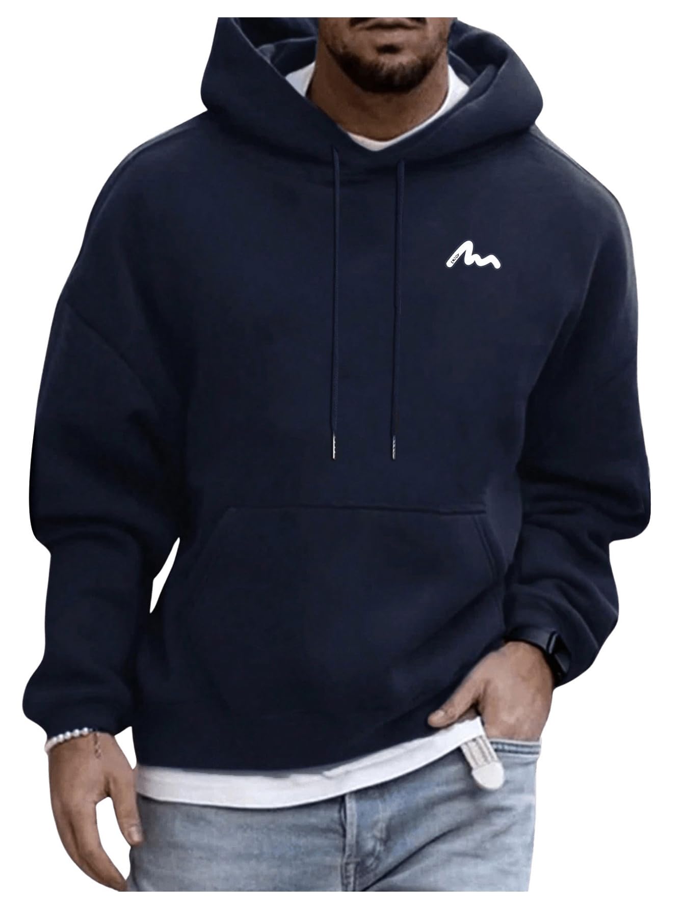 Floerns Men's Graphic Print Long Sleeve Drawstring Hoodie Pullover Sweatshirt