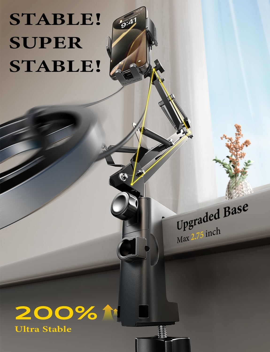 LISEN for Gooseneck Phone Holder for Bed Desk [3rd Upgrade] Cell Phone Stand for Desk Bed iPhone Holder Laying Down Bed Accessories,Flexible Arm Clamp Clip Phone Mount Stand for Filming Fits iPhone 16