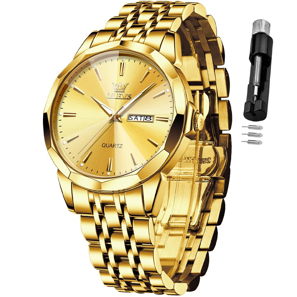 OLEVS Watch for Men Diamond Business Dress Analog Quartz Stainless Steel Waterproof Luminous Date Two Tone Luxury Casual Wrist Watch