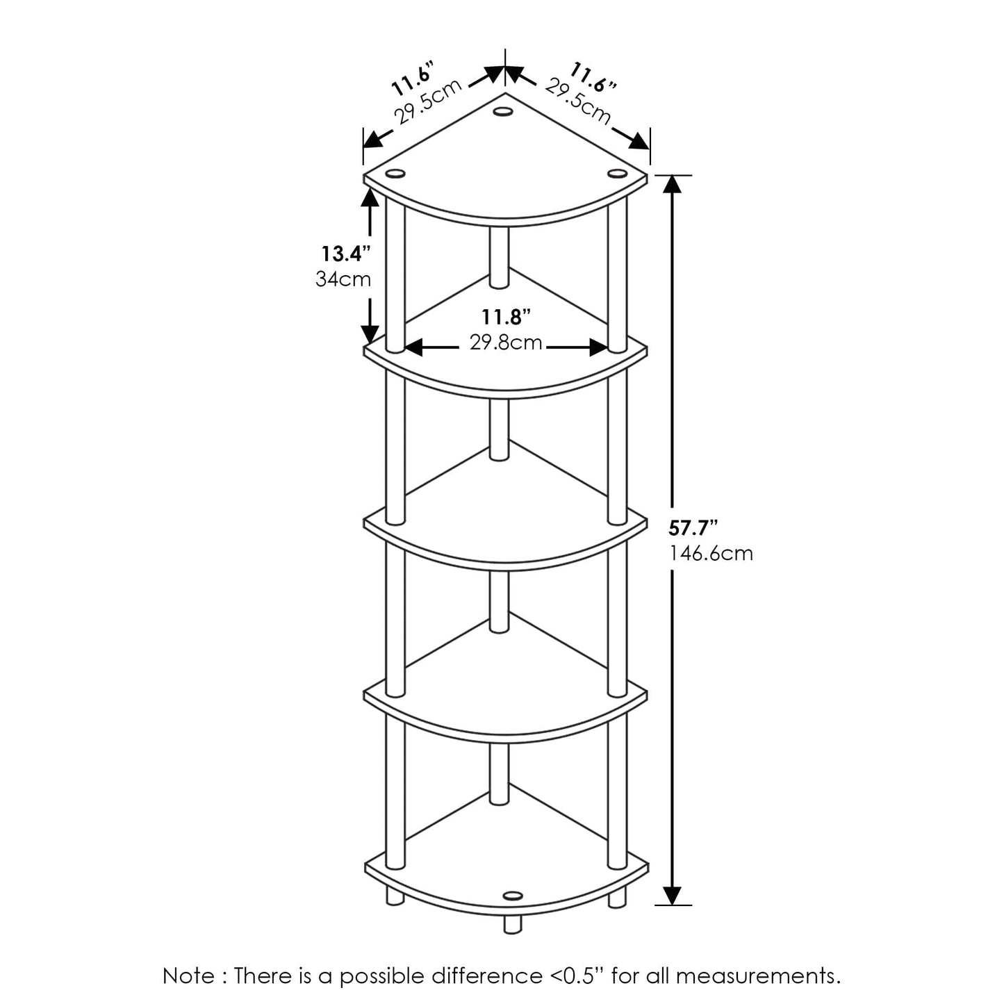 Furinno Turn-N-Tube 5 Tier Corner Display Rack Multipurpose Shelving Unit, 1-Pack, Espresso/Black