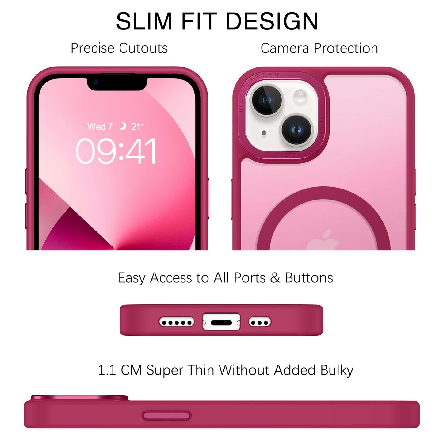 BENTOBEN Magnetic for iPhone 13 Case & iPhone 14 Case [Compatible with Magsafe] Translucent Matte Phone Case iPhone 13/14 Slim Fit Shockproof Women Men Protective Cover for iPhone 13/14 6.1", Hot Pink