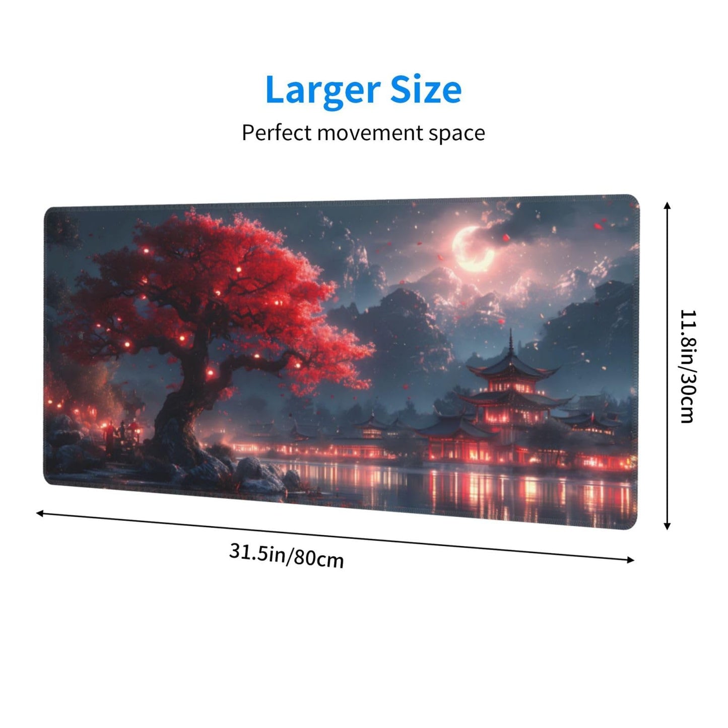 Japanese Mouse Pad, Large Japanese Desk Mat, XL Anime Gaming Keyboard Mat, Non-Slip Rubber Base, Big Extended Desk Protector for Home Office, 31.5”x11.8”