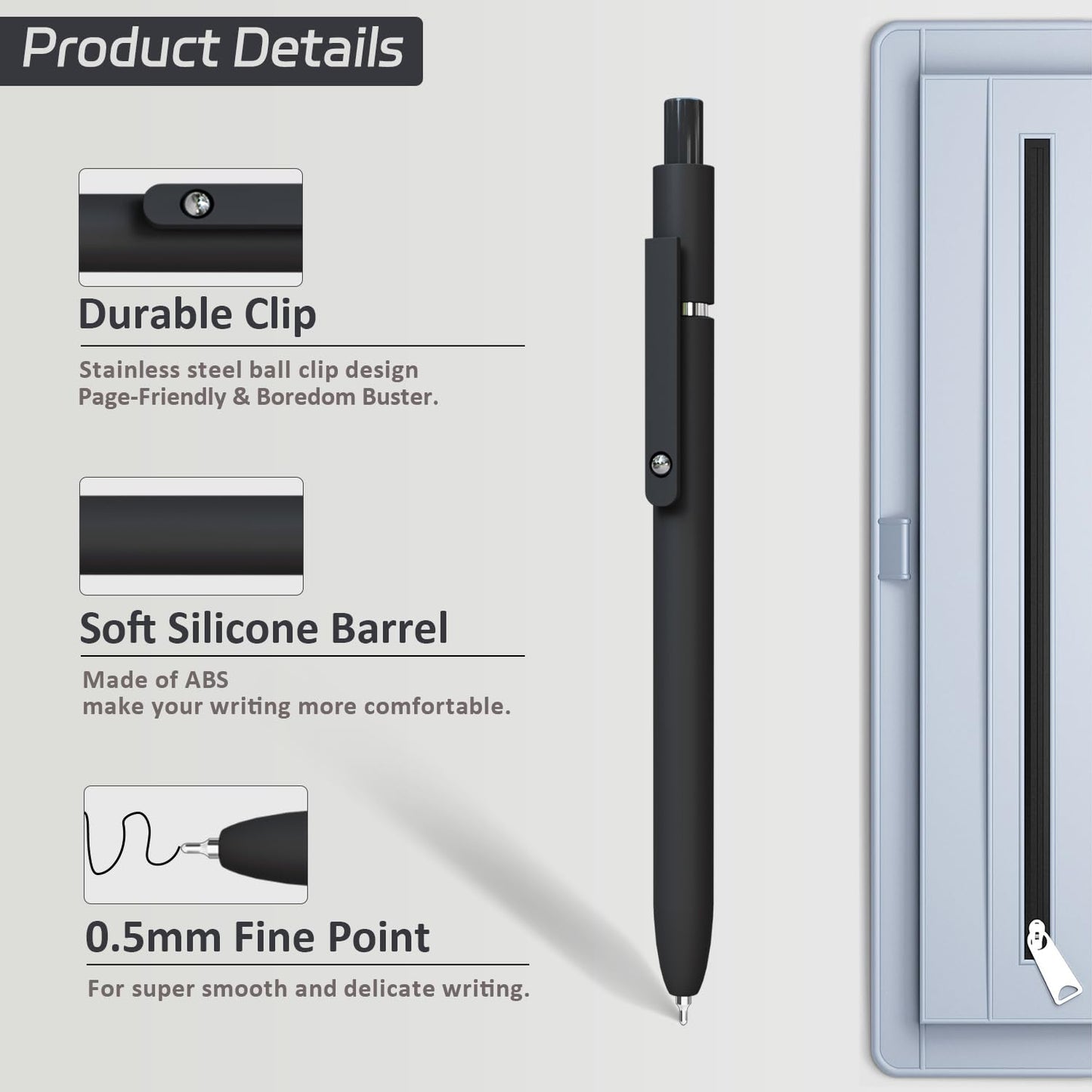 Gel Pens,6 Pcs 0.5mm Fine Point Black Ink Pens With Smooth Writing,Quick Dry Pens For Journaling,Nurse Aesthetic Pens,Office School Supplies for Men Women Student(Black Gray White)