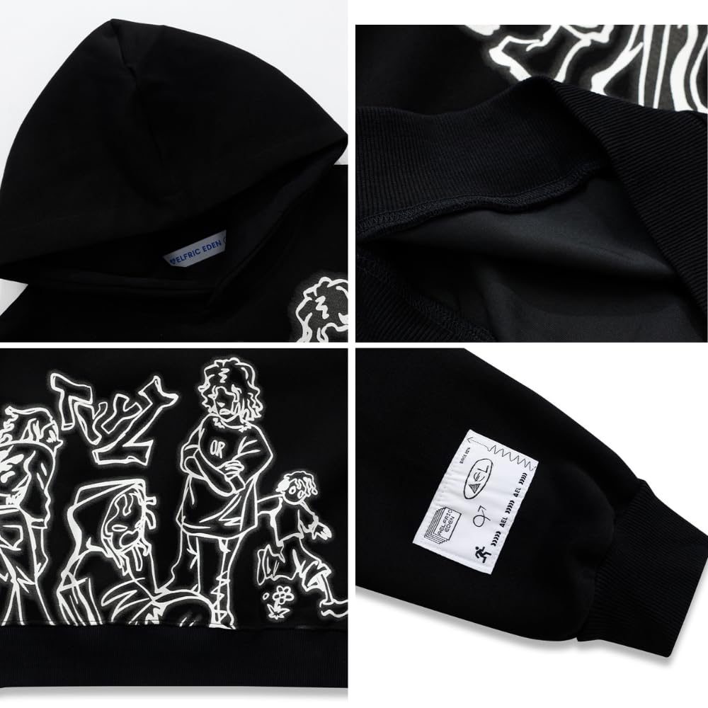 Aelfric Eden Mens Graphic Oversized Hoodie Cartoon Character Print Streetwear Casual hoodies y2k Hooded Sweatshirt