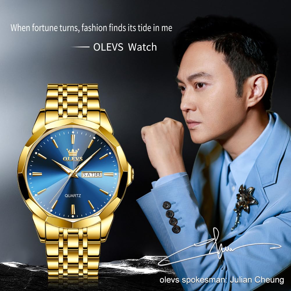 OLEVS Watch for Men Diamond Business Dress Analog Quartz Stainless Steel Waterproof Luminous Date Two Tone Luxury Casual Wrist Watch