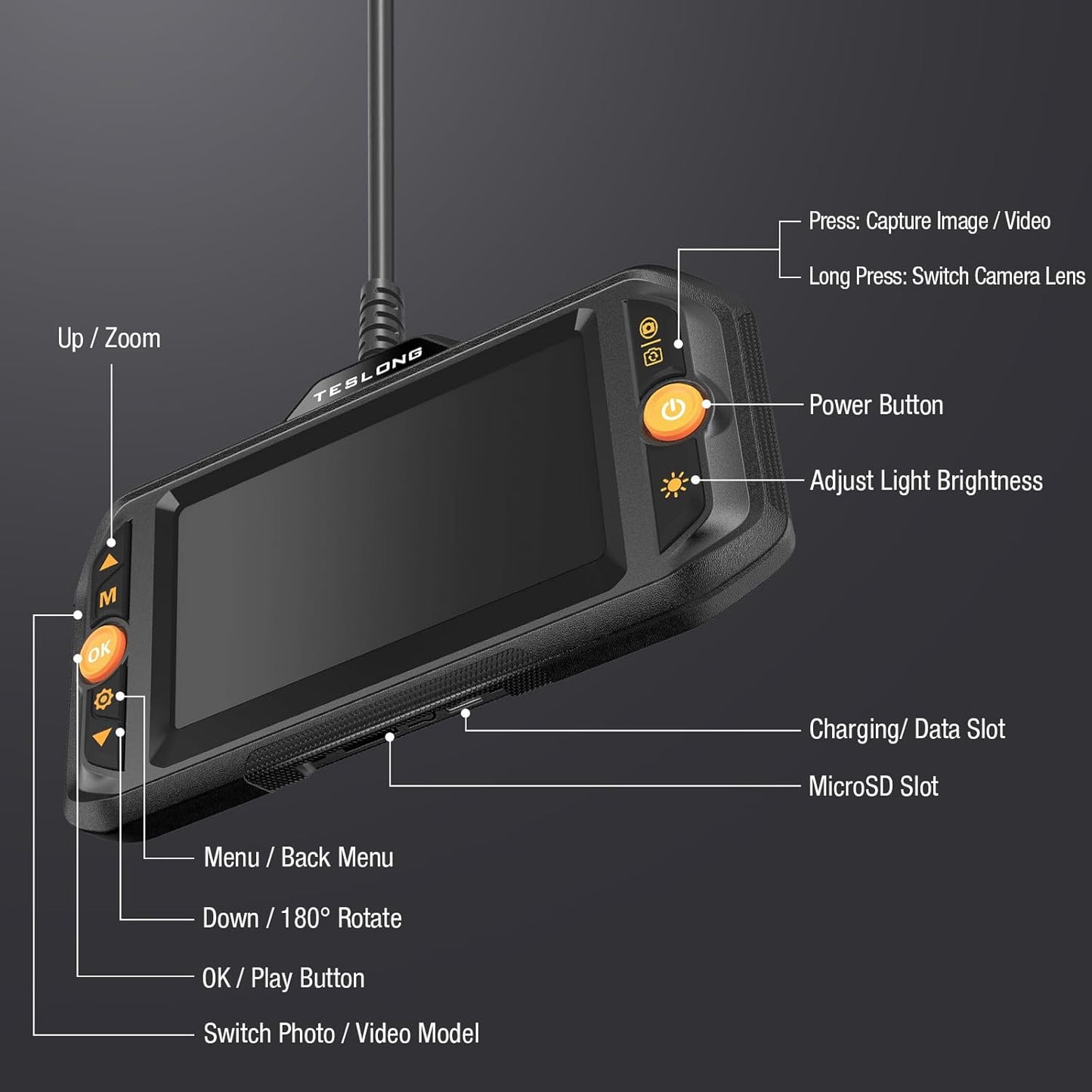Dual Lens Endoscope Camera with Light, Teslong Mechanic Borescope Inspection Camera with Monitor, Flexible Snake Probe Camera, Fiber Optic Scope for Automotive HVAC Drain Wall