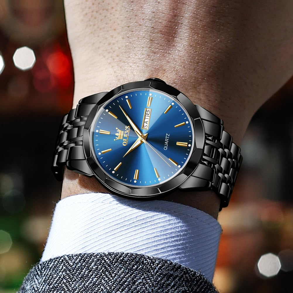 OLEVS Watch for Men Diamond Business Dress Analog Quartz Stainless Steel Waterproof Luminous Date Two Tone Luxury Casual Wrist Watch