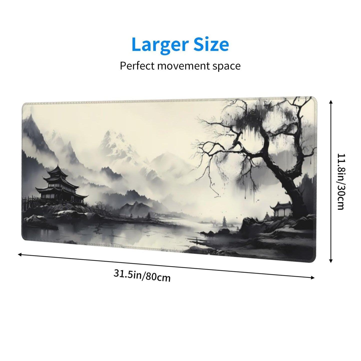 Japanese Mouse Pad, Large Japanese Desk Mat, XL Anime Gaming Keyboard Mat, Non-Slip Rubber Base, Big Extended Desk Protector for Home Office, 31.5”x11.8”