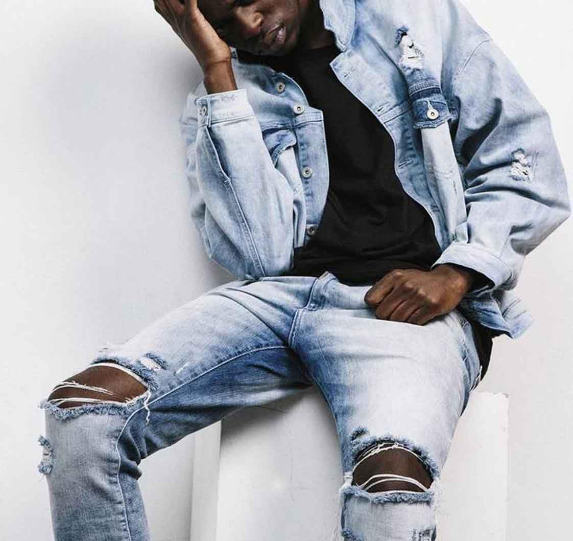 HUNGSON Men's Slim Fit Stretch Jeans Ripped Skinny Jeans for Men, Distressed Straight Leg Fashion Comfort Flex Waist Pants