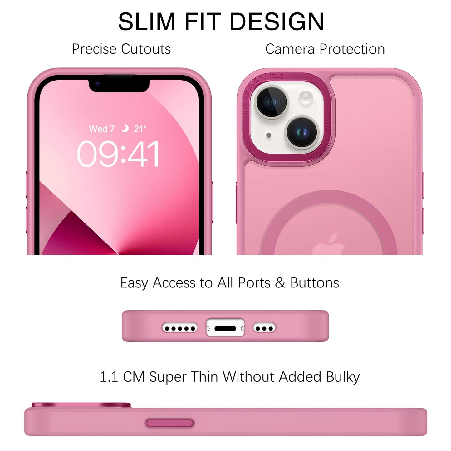 BENTOBEN Magnetic for iPhone 13 Case & iPhone 14 Case [Compatible with Magsafe] Translucent Matte Phone Case iPhone 13/14 Slim Fit Shockproof Women Men Protective Cover for iPhone 13/14 6.1", Hot Pink