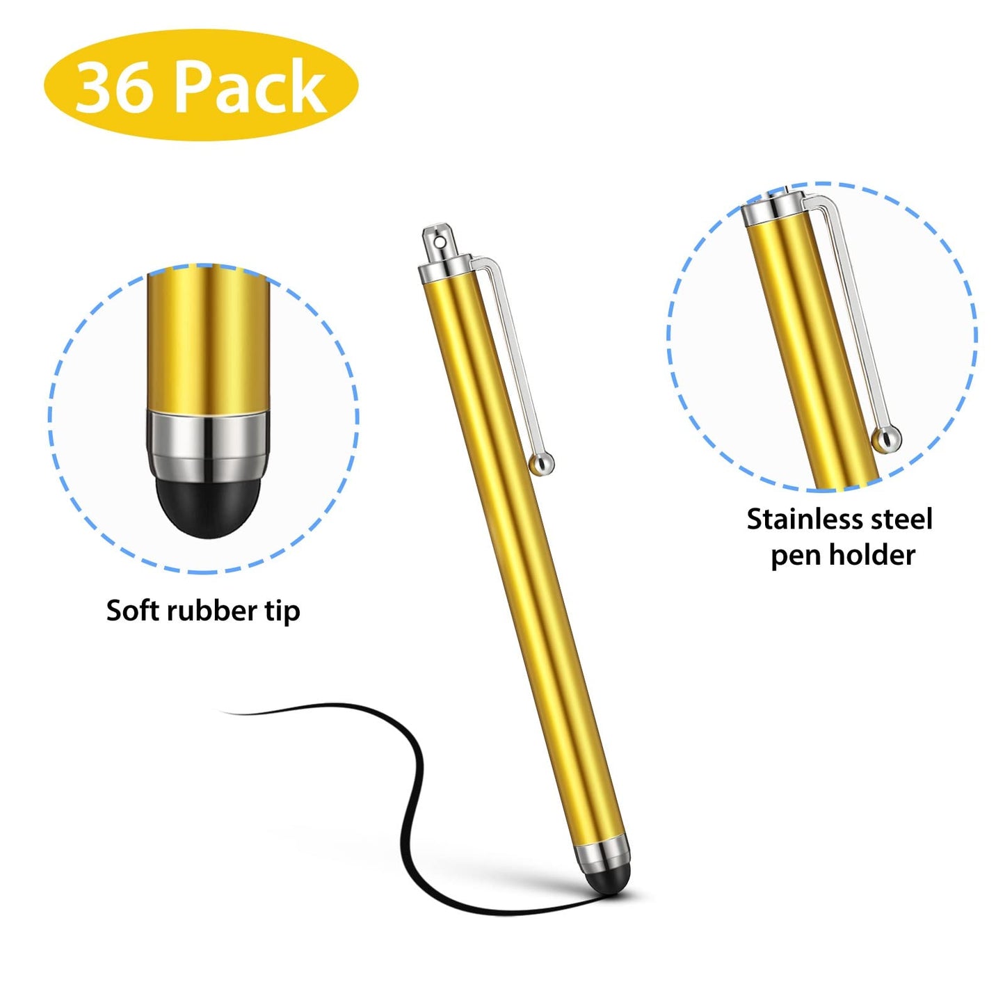 Outus Stylus Pen Set of 36 for Universal Capacitive Touch Screens Devices, Stylus Pens for Touch Screens Devices, Compatible with Tablet (Black)