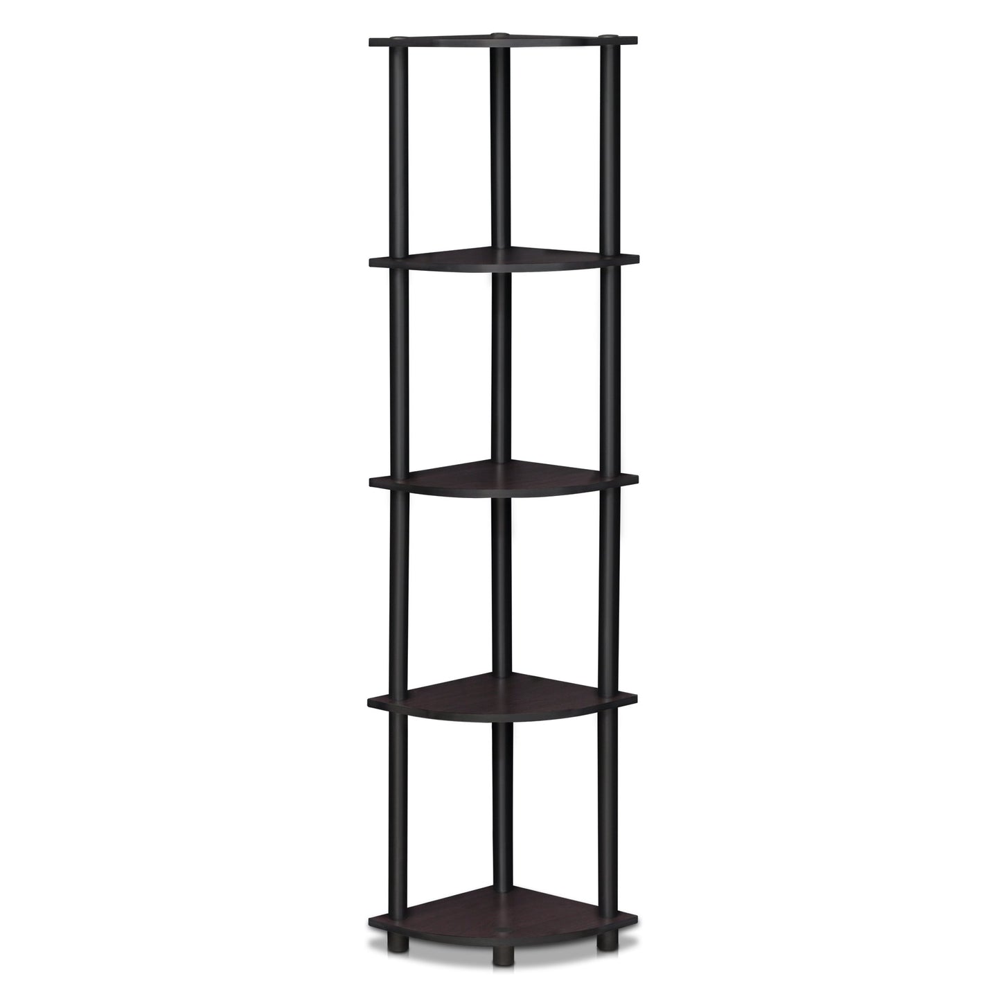 Furinno Turn-N-Tube 5 Tier Corner Display Rack Multipurpose Shelving Unit, 1-Pack, Espresso/Black