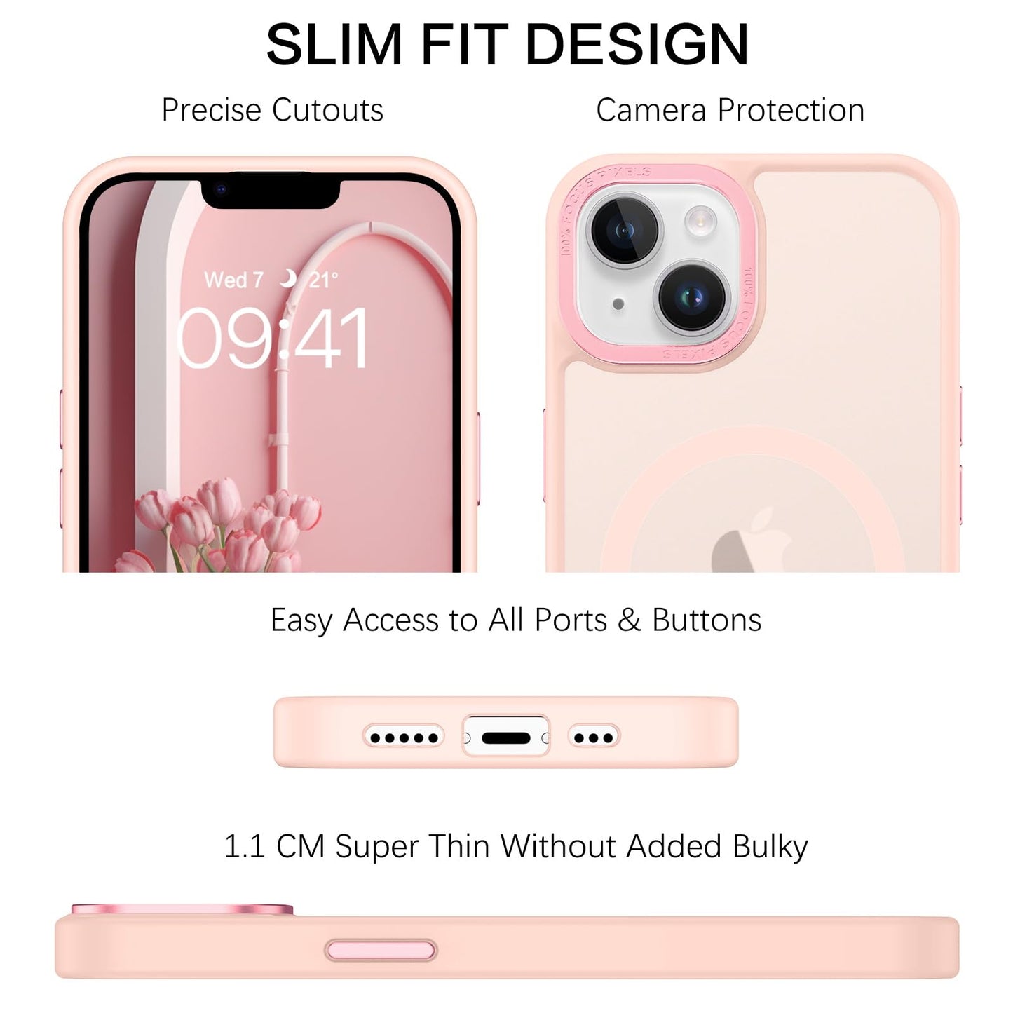 BENTOBEN Magnetic for iPhone 13 Case & iPhone 14 Case [Compatible with Magsafe] Translucent Matte Phone Case iPhone 13/14 Slim Fit Shockproof Women Men Protective Cover for iPhone 13/14 6.1", Hot Pink