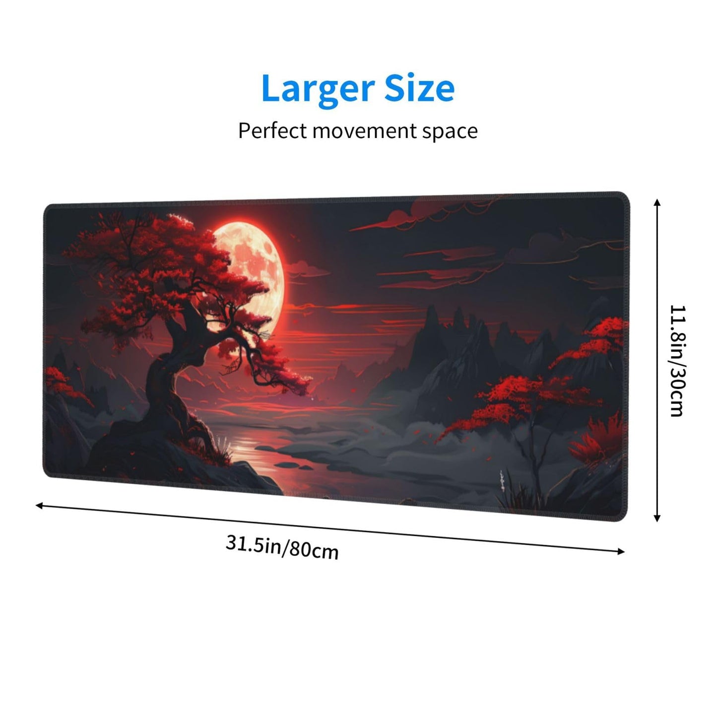 Japanese Mouse Pad, Large Japanese Desk Mat, XL Anime Gaming Keyboard Mat, Non-Slip Rubber Base, Big Extended Desk Protector for Home Office, 31.5”x11.8”