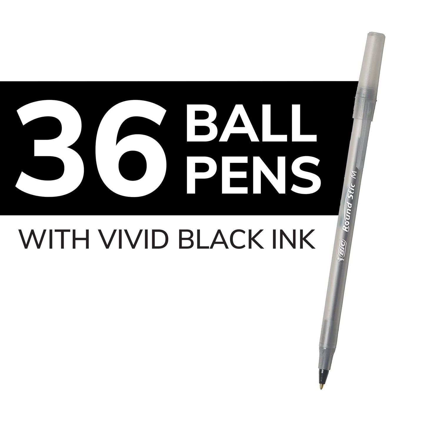 BIC Round Stic Xtra Life Ball Point Pen; Black 36 Pack