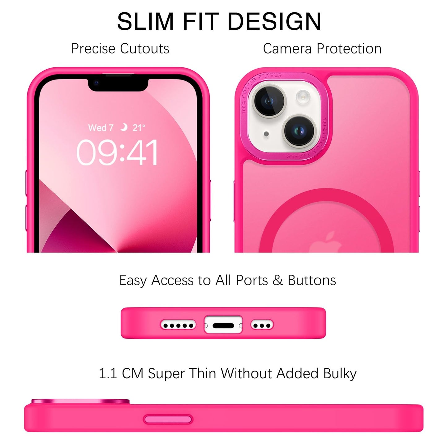 BENTOBEN Magnetic for iPhone 13 Case & iPhone 14 Case [Compatible with Magsafe] Translucent Matte Phone Case iPhone 13/14 Slim Fit Shockproof Women Men Protective Cover for iPhone 13/14 6.1", Hot Pink